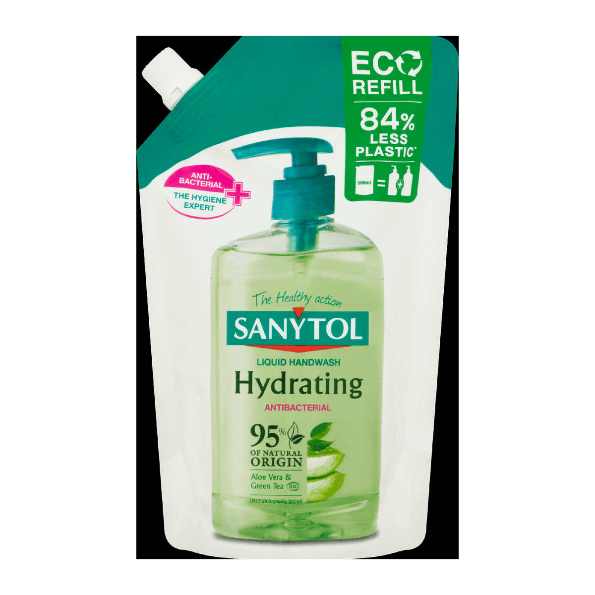 Sanytol Zelený čaj &amp; Aloe Vera dezinfekční hydratující mýdlo na ruce náhradní náplň 500 ml