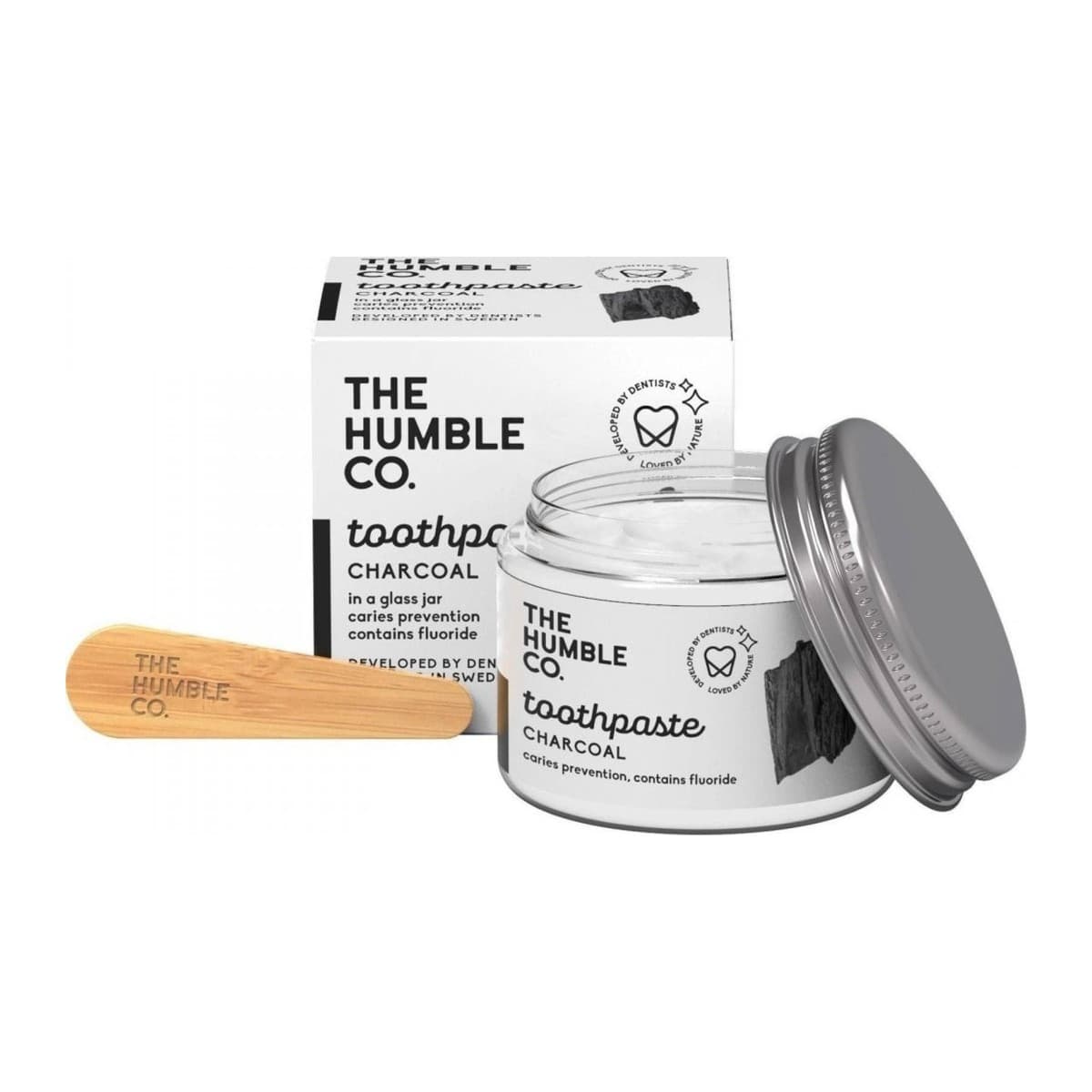 The Humble Co. mátová zubní pasta s černým uhlím ve sklenici 50 ml