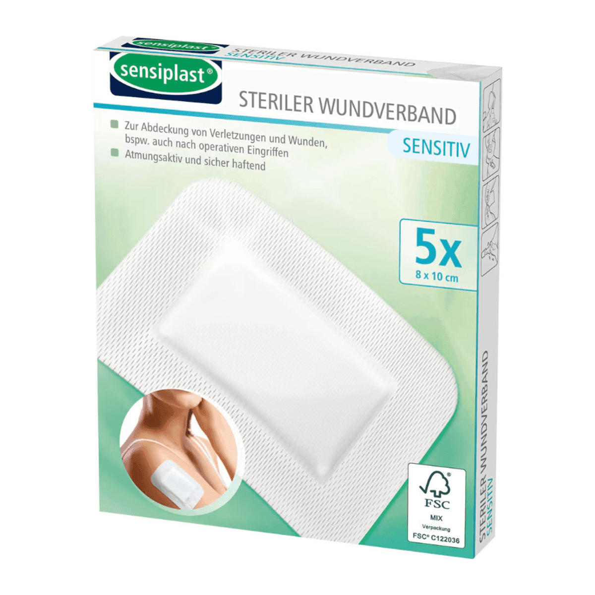 Sensiplast Sterilní krytí na rány / sprchové náplasti 8 × 10 cm – 5 ks