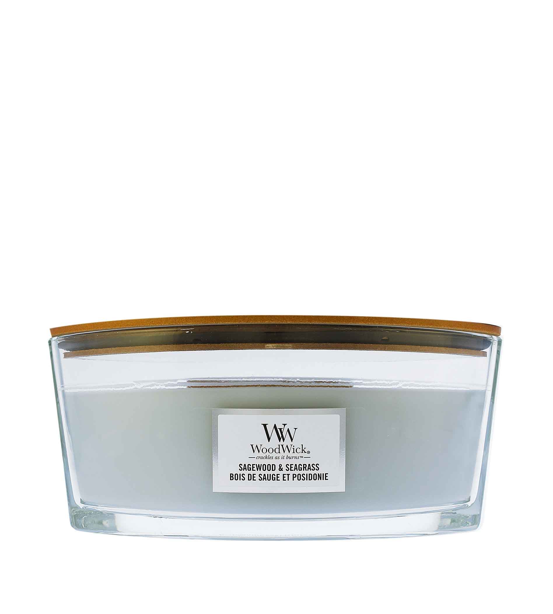 WoodWick Sagewood & Seagrass vonná svíčka s dřevěným knotem 453,6 g