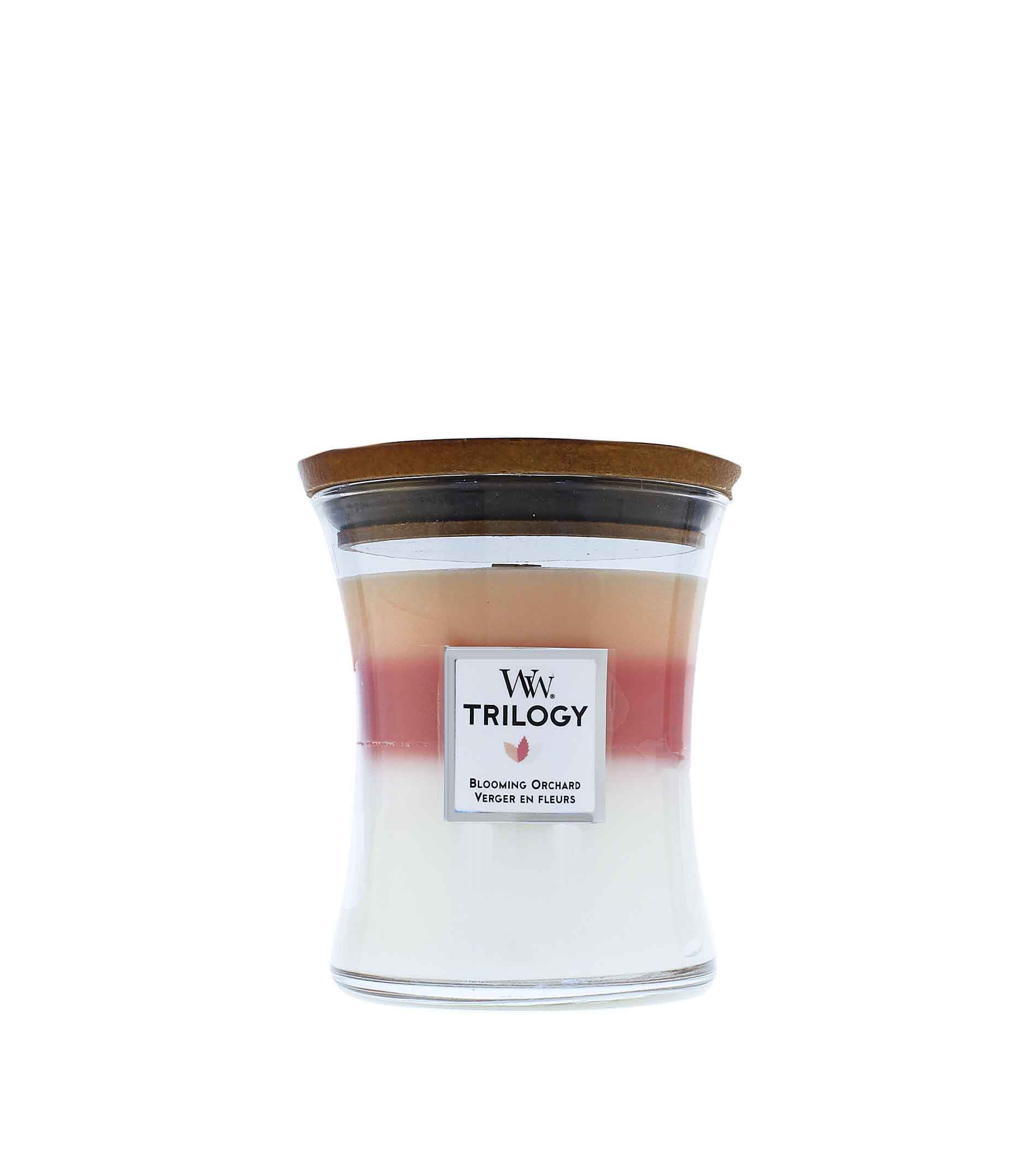 WoodWick Trilogy Blooming Orchard vonná svíčka s dřevěným knotem 275 g