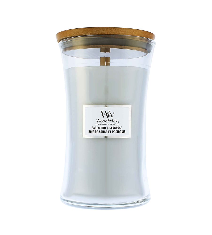 Woodwick Sagewood & Seagrass vonná svíčka s dřevěným knotem 609 g