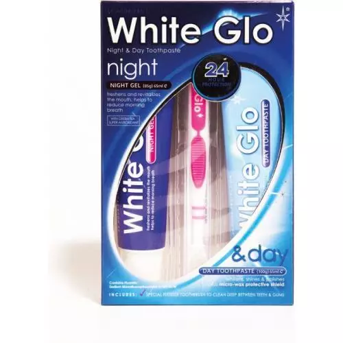 White Glo Night&Day Bělicí set denní pasta 100g+noční gel 85g+kartáček zdarma